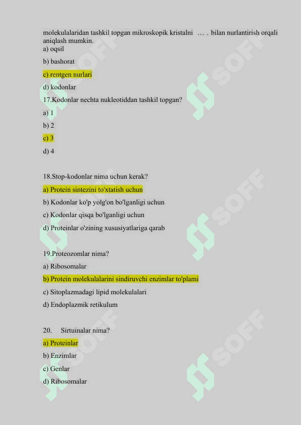 Bioinformatika testlar Javoblari bilan birga 4