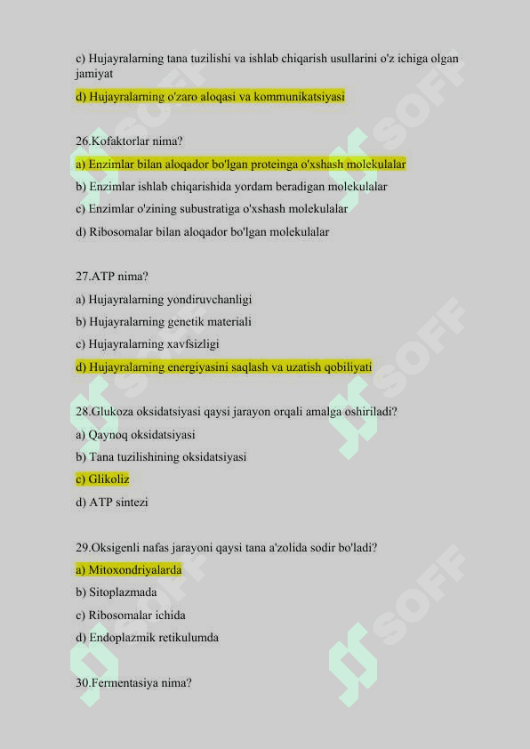 Bioinformatika testlar Javoblari bilan birga 6