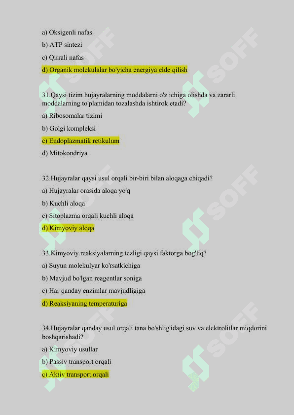 Bioinformatika testlar Javoblari bilan birga 7