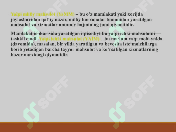Yalpi ichki mahsulot statistikasi va uning xajmini hisoblash usullari 5