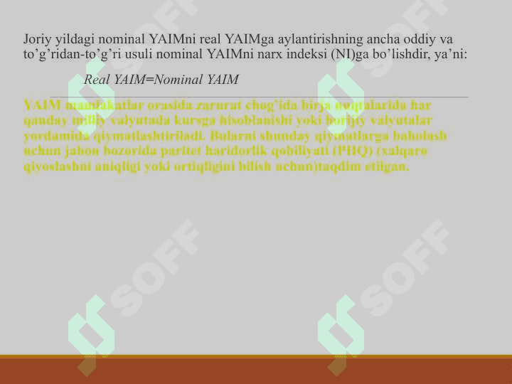 Yalpi ichki mahsulot statistikasi va uning xajmini hisoblash usullari 6