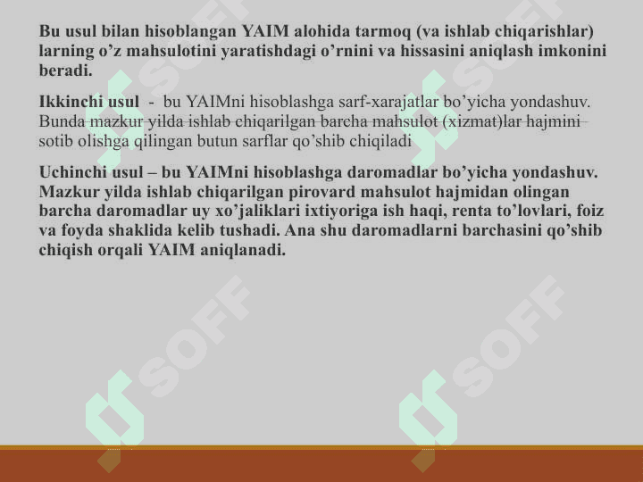 Yalpi ichki mahsulot statistikasi va uning xajmini hisoblash usullari 8