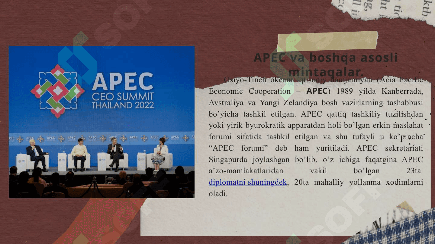 Osiyo hududiy integratsiyasining xususiyatlari (ASEAN, APEC va h.k.) 1