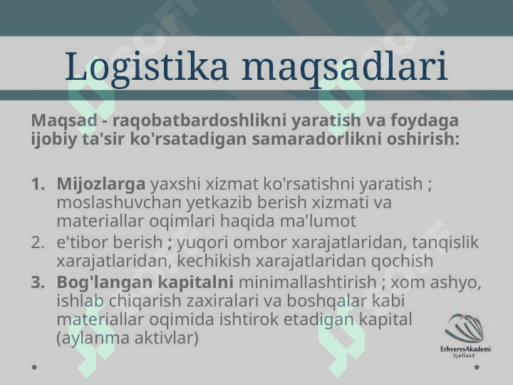 Logistika va tarqatish tuzilmalariga kirish 6