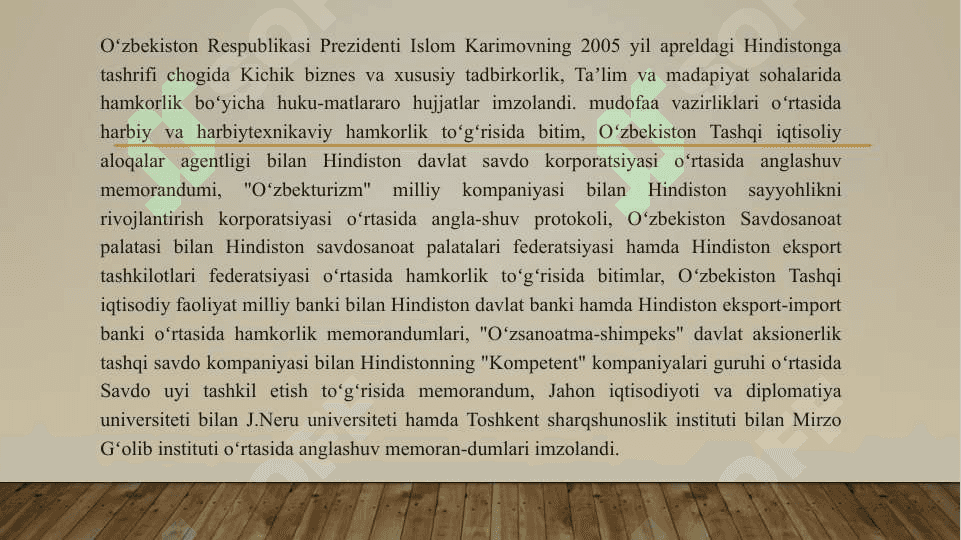 Oʻzbekistonning Hindiston va Pokiston bilan hamkorligi 7