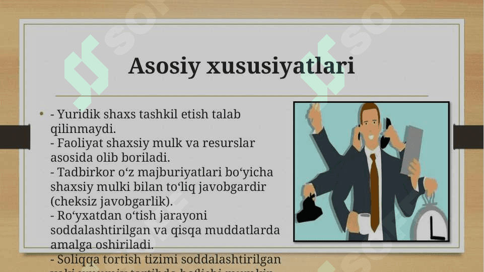 Yakka tartibdagi tadbirkorlik va yakka tadbirkorlar Biznesni ro‘yxatdan o‘tkazish va amalga oshirish xususiyatlari 5
