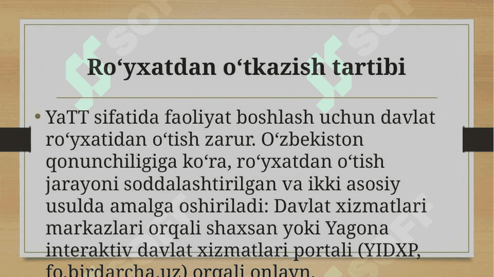 Yakka tartibdagi tadbirkorlik va yakka tadbirkorlar Biznesni ro‘yxatdan o‘tkazish va amalga oshirish xususiyatlari 6
