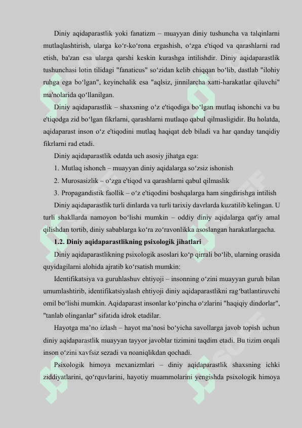 DINIY AQIDAPARASTLIK (FANATIZM), EKSTREMIZM, PAYDO BOʻLISHINING IJTIMOIY TARIXIY ZAMINLARI VA RIVOJLANISHI 3