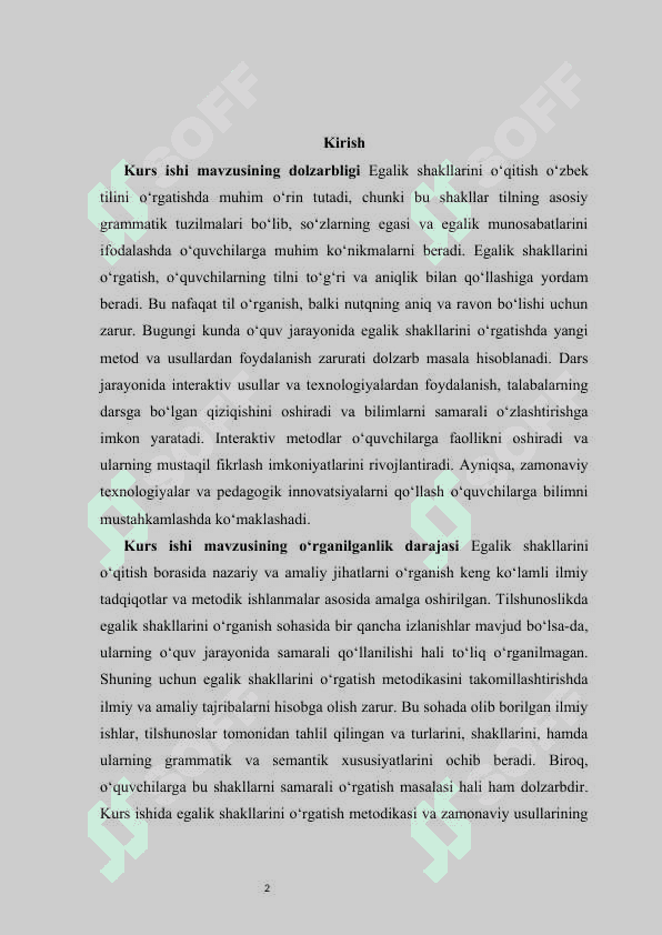 Egalik shakllarini o‘qitish usullari kurs ishi 2