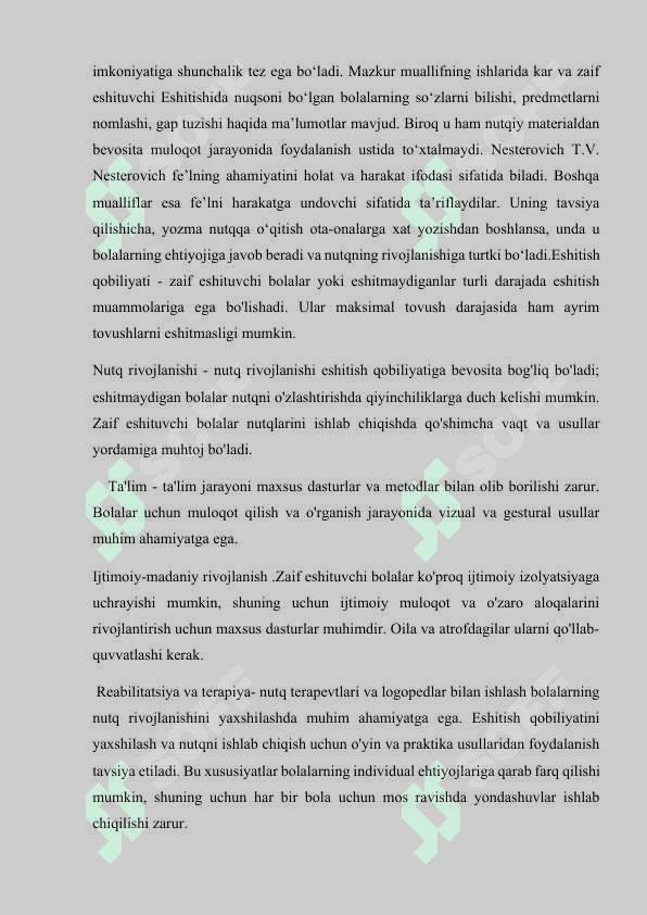 Zaif eshituvchi bolalar maktabida ona tili darslarining o’ziga xos xususiyatlari. 8