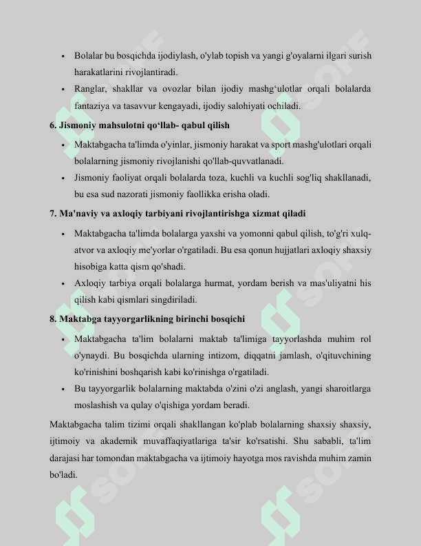 Taʼlim tizimida maktabgacha taʼlim tashkilotlarining tutgan oʻrni va uning istiqbollar 6