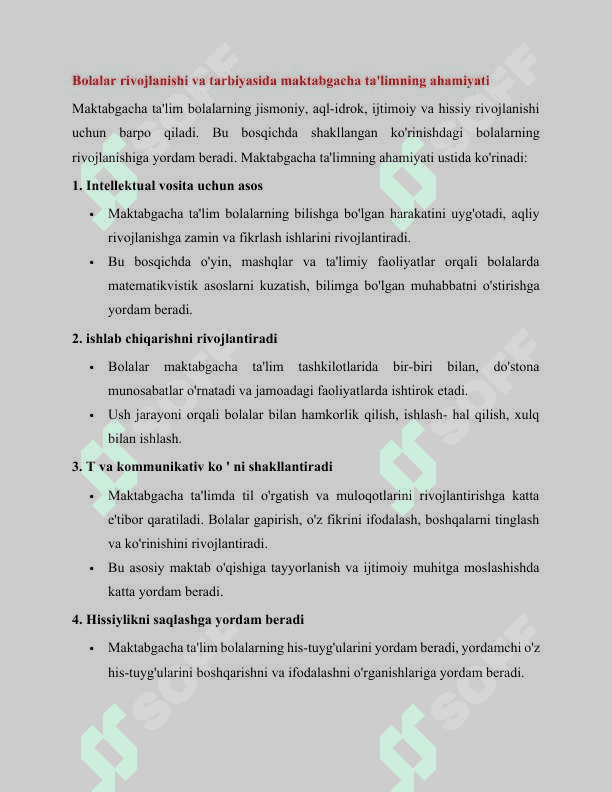 Taʼlim tizimida maktabgacha taʼlim tashkilotlarining tutgan oʻrni va uning istiqbollar 7