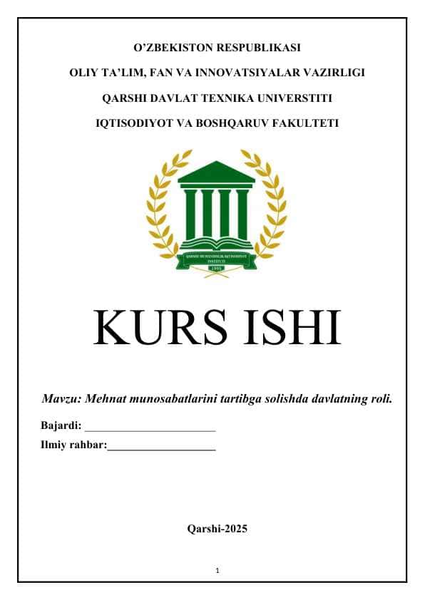 Mehnat munosabatlari tartibga solishda davlatning roli