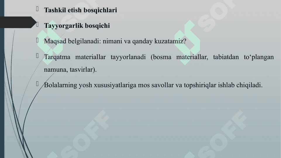 TARQATMA MATERIALLARDAN FOYDALANGAN HOLDA KUZATISHLARNI TASHKIL ETISH 5