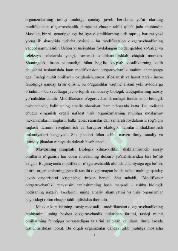MODIFIKATOR O‘ZGARUVCHANLIK KURS ISHI 5