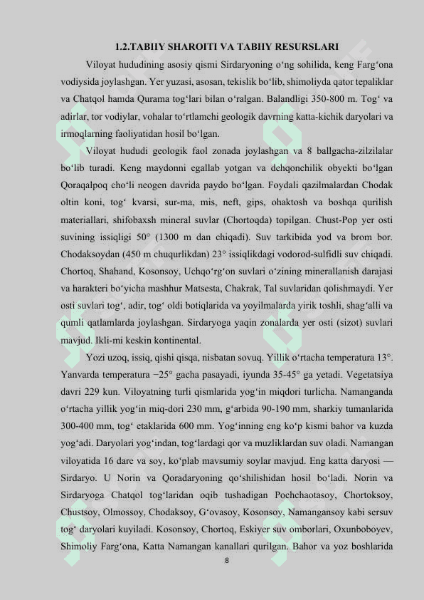 Namangan viloyatining iqdisodiy geografik tavsifi 8
