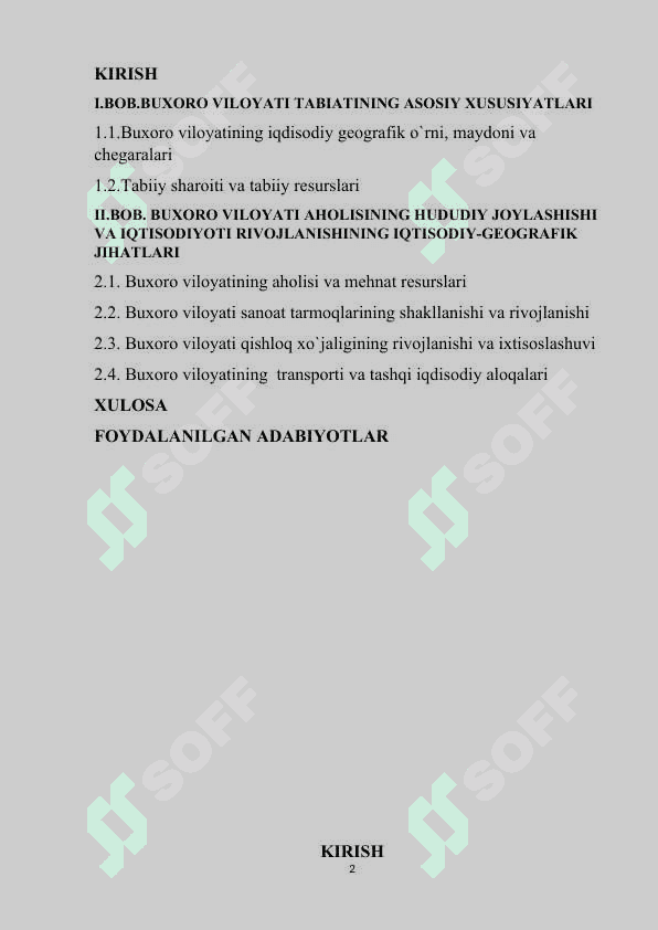 Buxoro viloyatining iqdisodiy geografik tavsifi 2