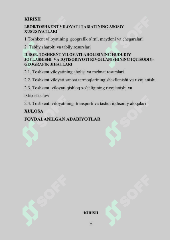 Toshkent viloyatining iqdisodiy geografik tavsifi 2