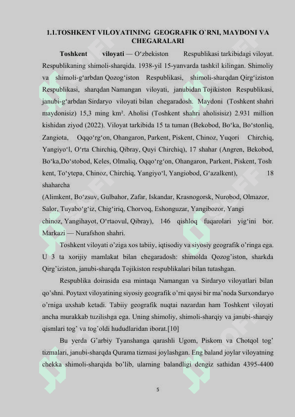 Toshkent viloyatining iqdisodiy geografik tavsifi 5