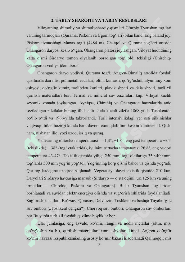 Toshkent viloyatining iqdisodiy geografik tavsifi 7