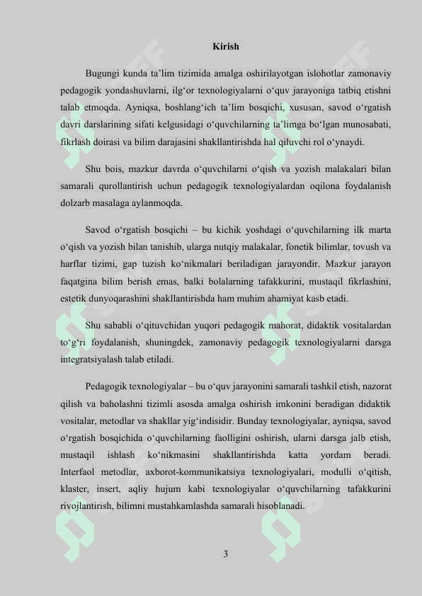 Savod o’rgatish davri darslarini pedagogik texnologiyalardan foydalanish 3