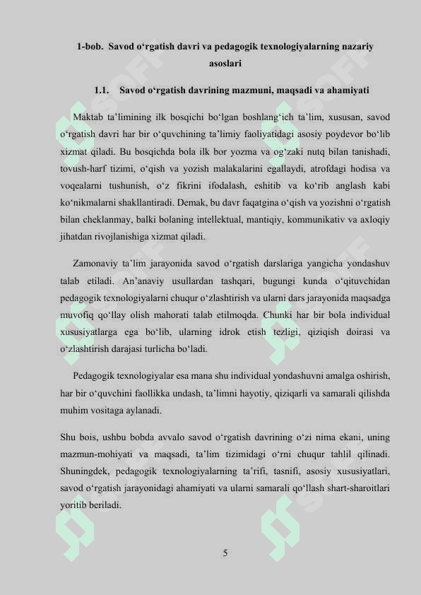 Savod o’rgatish davri darslarini pedagogik texnologiyalardan foydalanish 5
