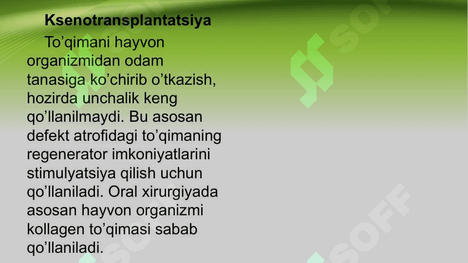 Suyak plastikasi. Transplantatlar turlari. Xirurgik davolash usullari prinsiplari 5