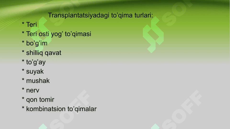 Suyak plastikasi. Transplantatlar turlari. Xirurgik davolash usullari prinsiplari 7