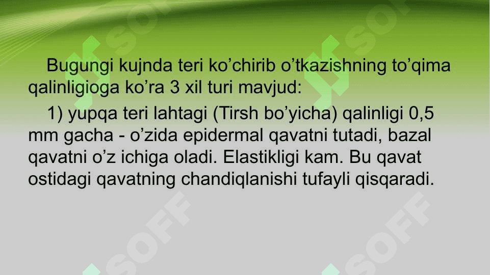 Suyak plastikasi. Transplantatlar turlari. Xirurgik davolash usullari prinsiplari 8