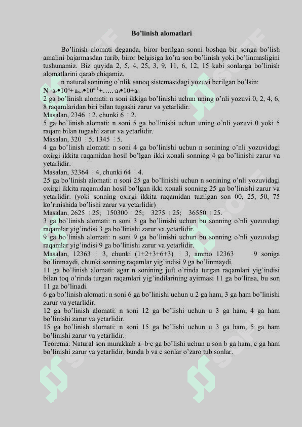 tub va murakkab sonlar.tub sonlar to'plamining cheksizligi . sonlarning eng umumiy karralisi va eng katta umumiy bo'luvchisi , ularning asosiy xossalari va topish 2
