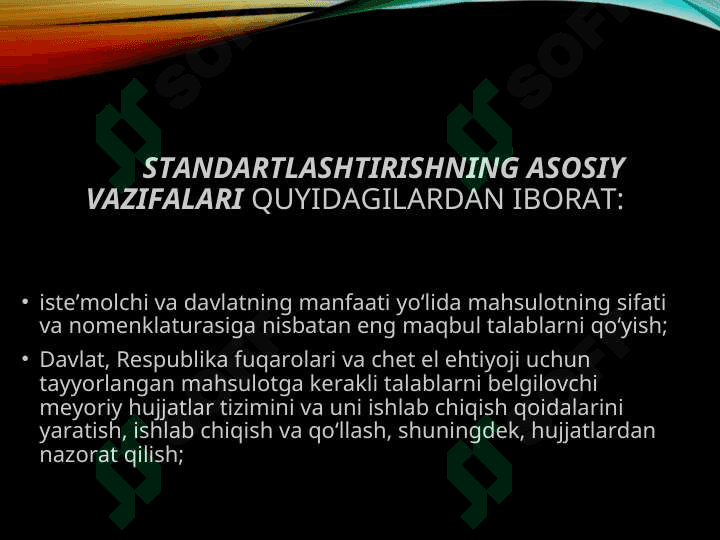 Mavzu standartlashtirish, uning maqsad va vazifalari 8