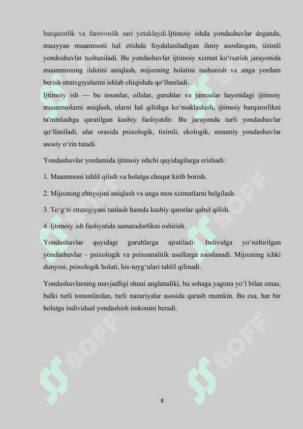 Ijtimoiy ishni o’rganishda yondashuvlar umumiy va tizimli 8