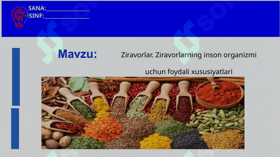 7_sinf_texnologiya Ziravorlar. Ziravorlarning inson organizmi uchun foydali xususiyatlari dars ishlanma 2
