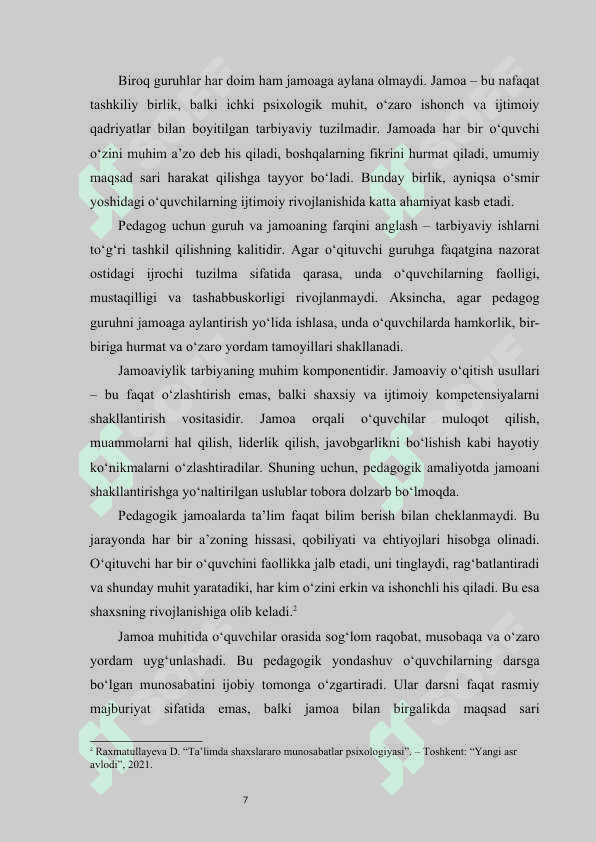 Guruh jamoasini tashkil etish, tarbiyalash va hamkorlikda ish olib borish metodikasi 7