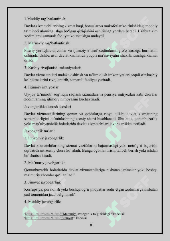 Davlat xizmatchilarni ragʻbatlantirish va javobgarlikka tortish asoslari 8