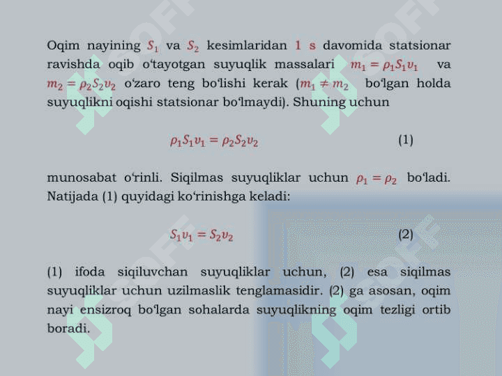 Moddaning agregat holatlari. Suyuqlikning stasionar oqishi. Bernulli tenglamasi. 5