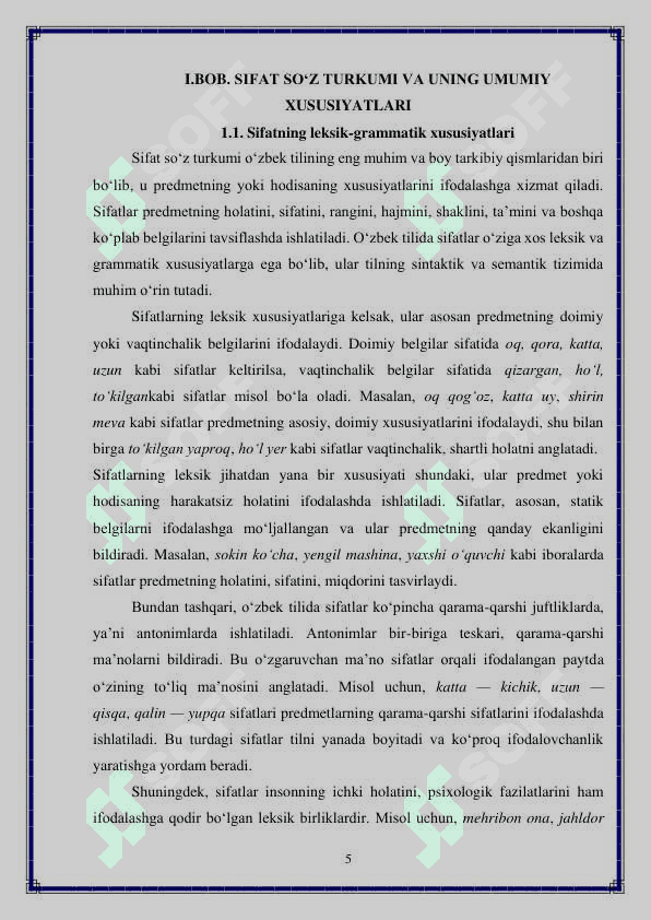 Hozirgi o‘zbek adabiy tilida sifat so'z turkumi 5