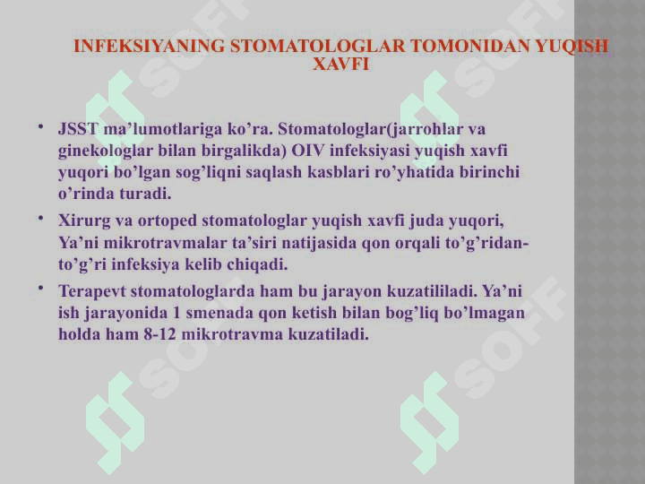 OITSda parodontdagi o’zgarishlar. Klinikasi, qiyosiy tashxis, davolash, profilaktika. 2