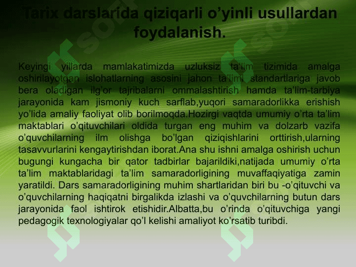 Tarix darslarini samaradorligini oshirish usullari 2