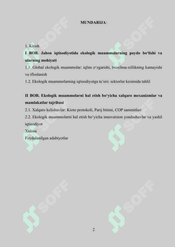 Jahon iqtisodiyotidagi ekologik muammolarning mohiyati va ularni hal etish mexanizmlari 2