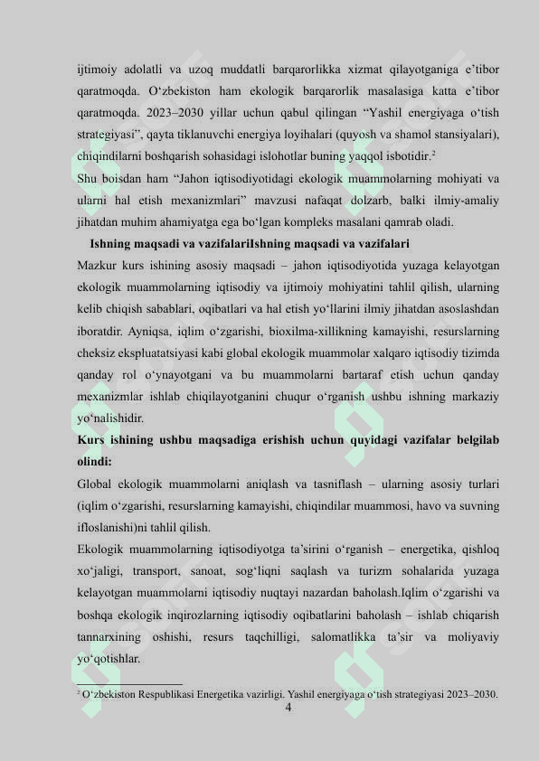 Jahon iqtisodiyotidagi ekologik muammolarning mohiyati va ularni hal etish mexanizmlari 4