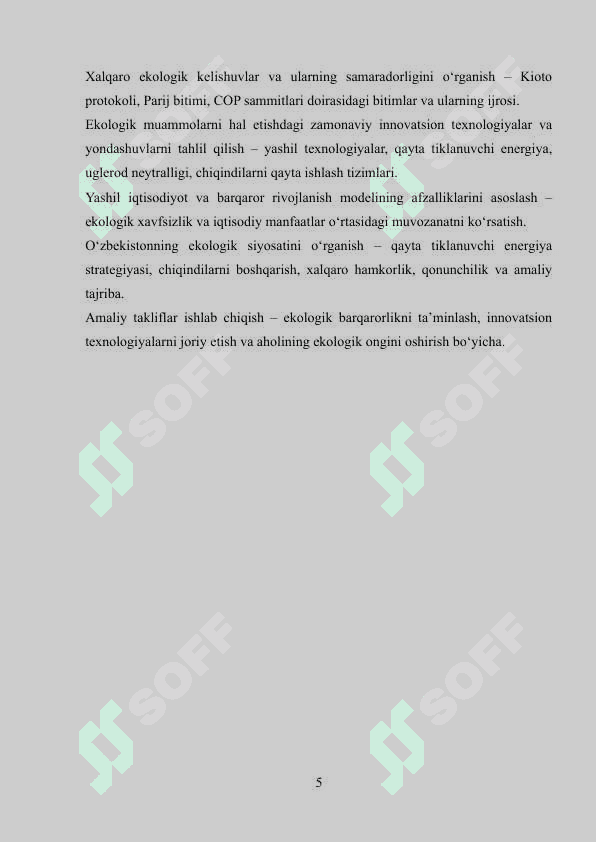 Jahon iqtisodiyotidagi ekologik muammolarning mohiyati va ularni hal etish mexanizmlari 5