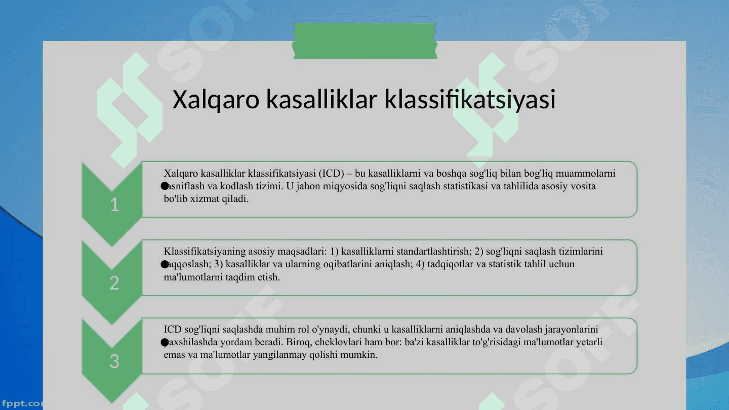 Aholi kasallanishlari ko‘rsatkichlari va ularni hisoblash. Xalqaro kasalliklar klassifikatsiyasi 6