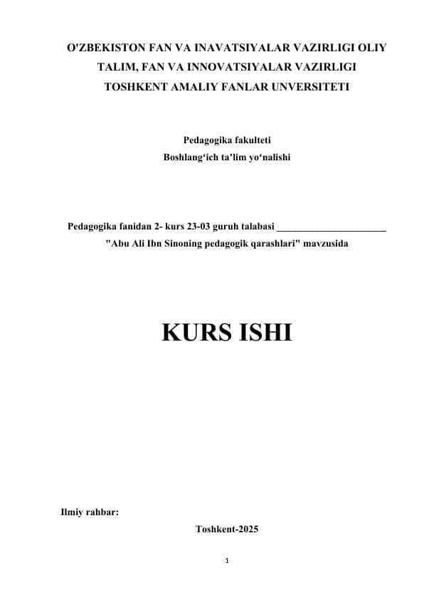 Abu Ali Ibn Sinoning pedagogik qarashlari