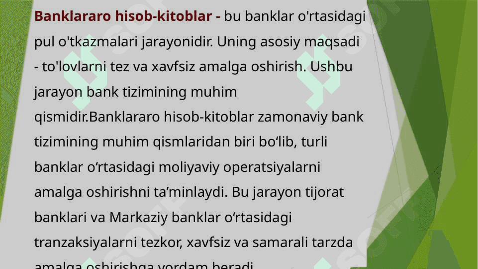 BANKLARARO HISOB-KITOBLAR HISOBI 4