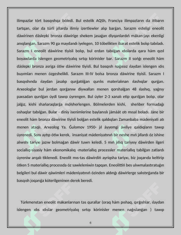 QUBLA-BATIS TURKMENISTAN ENEOLIT DÁWIRI ARXEOLOGIYASI 6