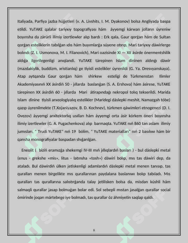 QUBLA-BATIS TURKMENISTAN ENEOLIT DÁWIRI ARXEOLOGIYASI 8