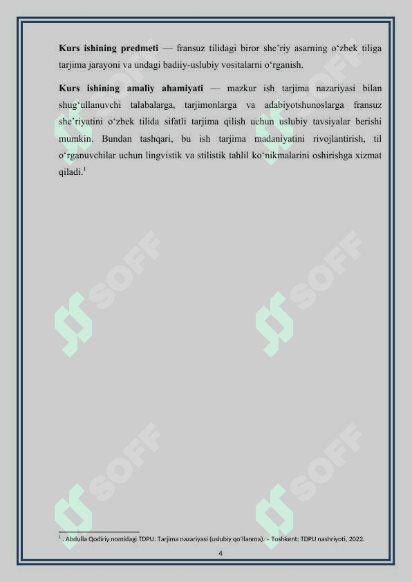 vvO’rganilayotgan til adabiyotidan she'riy asar tarjimasi.She'riy tarjima usullari. 4