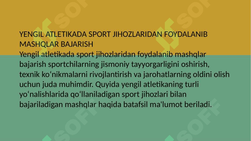 Yengil atletika sport jihozlarida mashqlar bajarish 3