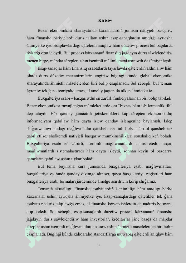 Esap kıtaplardı dúzetiw processleri hám finanslıq esabatlarda sáwlelendiriw 3
